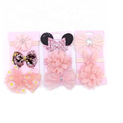 China Cute Sweet Fahion 3Pcs Set Accessories Kids Hair Bowknot Baby Girls Hair Band Elastic Floral Hair Clips And Headband for sale