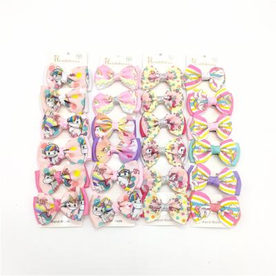 China Fashion hair bows clips a card unicorn princess ribbon hair bow set baby accessories FJ6002 for sale