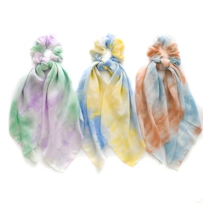 China Summer Anti-Shrink New Two Dyed Knotted Thin In One Ribbon Women's Hair Chiffon Head Ring Hair Accessories for sale