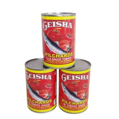 China Canned famuos brand geisha mackerel fish in tomato sauce for sale