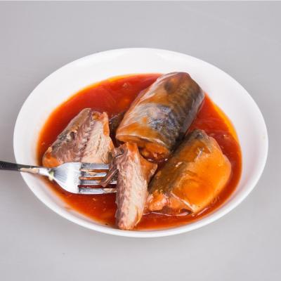 China Factory Manufacturer 425g Low Sugar Mackerel Fish Tomato Sauce Oil Brine Tin Canned Fish Supply for sale