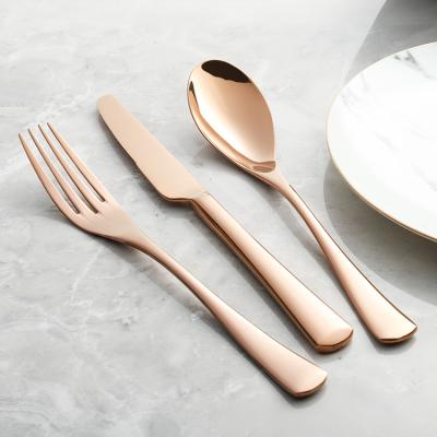 China Sustainable Reusable Gold Stainless Steel Fork And Spoon Flat Dinnerware Sets for sale