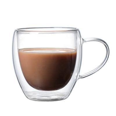 China Sublimation Customized Design Stylish Updraft Viable Insulated Double Wall Handle Bartender Tools 150ML 250ML Espresso Glass Coffee Mug for sale