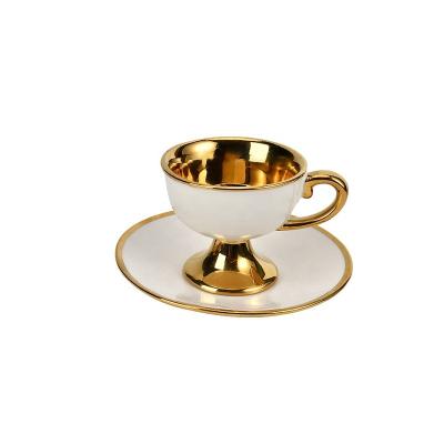 China Sustainable Coffee Cup Set Turkish Ceramic Retro Gold Plated Espresso Cup Saucer Home Gift Set Colorful Ethiopian Ceramic Coffee Cup for sale