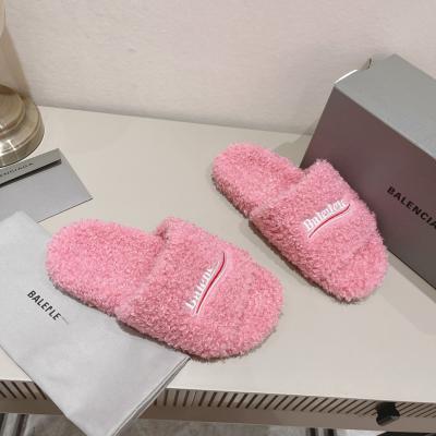 China Fashion Trend Brand Original Wholesale Good Quality Luxury Fur Slippers Hot Women Slides Sandals Balanciaga Slippers for sale