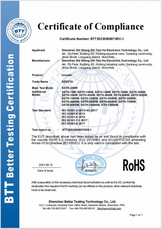  认证检测-产品证书 - SSTH POWER GROUP (HK) TECHNOLOGY LIMITED