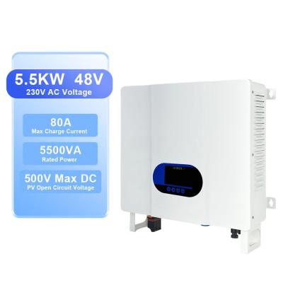 中国 5.5kw 5.5kva 太陽光ハイブリッドインバーター 充電器 24V 48V DCから 220V AC 純正弦波 販売のため