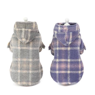 China Stocked Hoody Ropa Para Perros Autumn Winter Lattice Dog Coat Anorak Buttons Khaki Purple Two Colors Pet Warm Clothes for sale