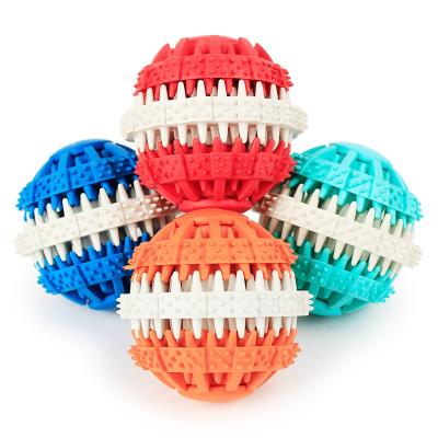 China Two Color Food Fun Mintfresh High Quality Viable Rubber Leaky Dental Ball Forming Funny Dog Pet Chew Toys for sale