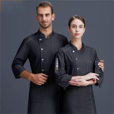 China restaurant & Bar Fashion Custom Men's And Women's Dirt-Resistant Imitation Denim High-Grade Comfortable Chef Coat for sale