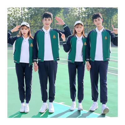 China Spring Autumn High School Kindergarten School Uniforms Kids Cotton Sportswear Large Standard Jacket And Pant Tracksuit for sale