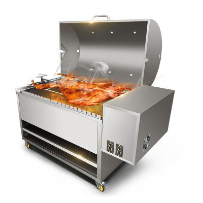 China Commercial Supply Stainless Steel Charcoal Roasting Pig Rotary Automatic Food Roasting Equipment Commercial Grill Box Roasting Lamb Oven for sale