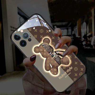 China Cute Waterproof 3D Bear Smart LED Flash Phone Case For iPhone 13 12 mini Se 2020 XR 11Pro XS Max Silicone Soft Edge For iPhone 7Plus 8Plus for sale