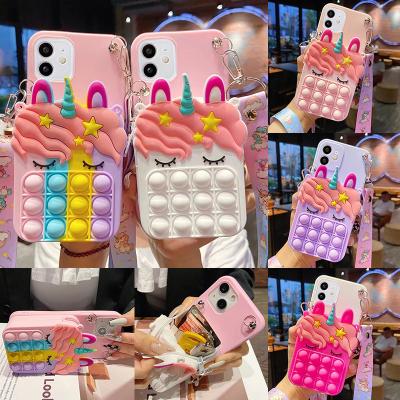 China Waterproof Cartoon Unicorn Coin Wallet Bag Case For iPhone X XR XS 11 12 13 pro 6 6S max 7 8 plus 5 5s SE2020 soft phone cover with lanyard for sale