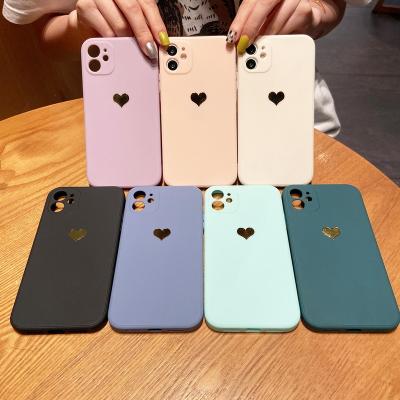 China Plating Cute Waterproof Heart Silicone Phone Case For iPhone 13 12 11 pro Max Mini X XS XR 8 7 plus Se 2020 Candy Shockproof Soft Cover for sale