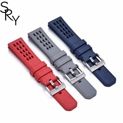 China Rubber FKM FPM fluoro rubber Porous Structure Quick Release Rubber Watch Strap 20mm 22mm Premium FKM Rubber Watch Band for sale