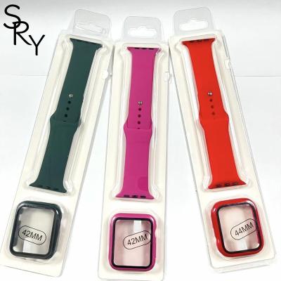 China Rubber and PC SRY 2 in 1 Packed together Protective Soft Silicone Watch bands PC Watch Case For Apple Watch 7 5 4 3 2 1 for sale