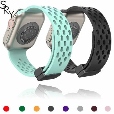 China Silicone SRY New Design 2023 Magnetic Buckle Bracelet Silicone Strap For Apple Watch band 49mm 45mm for iWatch Series 8 7 se 6 5 4 Ultra for sale