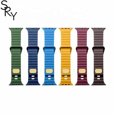 China Silicone SRY Sport Curve Silicone Smart Watch Strap Mens Replacement Magnetic Watch Band For Apple Iwatch Series 3 4 5 6 7 for sale