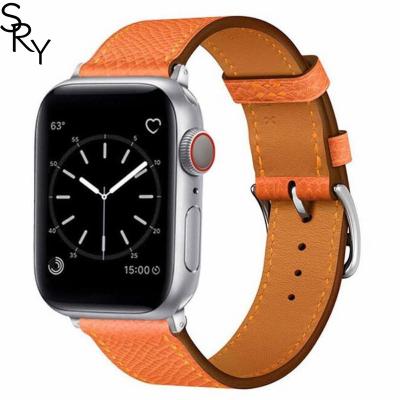 China Leather Leather Watch Strap 21mm Deployment Clasp watch series 7 genuine leather Bands for apple Watch ultra for sale