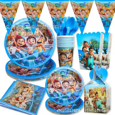 China Luca Balloon Disposable Paper Party Tableware Set Luca Plate Napkin Backdrop Luca Birthday Party Supplies for sale