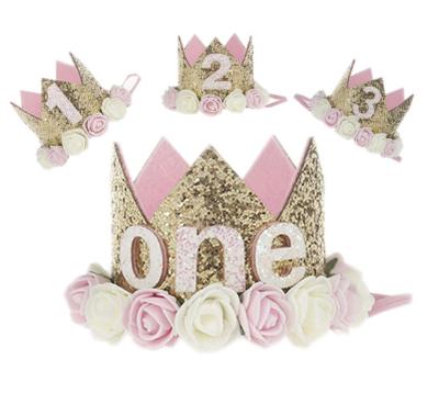 China Crown Princess Paper Crown Headband 1 Baby Birthday Hat Baby 2 3 Year Old 1st Birthday Decorations Baby Shower Birthday Party Supplies for sale