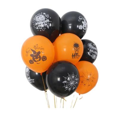 China Orange Halloween Latex Balloon Black Printing Spider Pumpkin Latex Balloon Halloween Decoration for sale