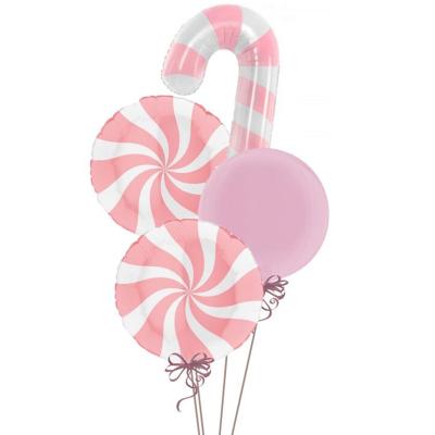 China New Design Gift Toy Macaron Pink Pastel Candy Cane Foil Balloon For Christmas Decoration Candy Decor for sale