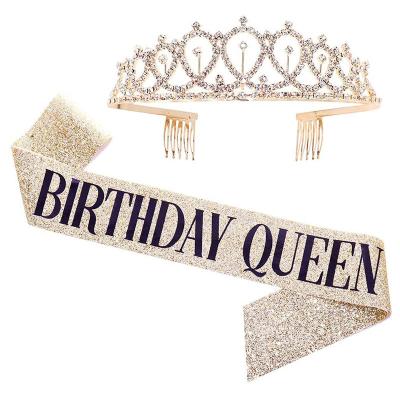 China Hot Sale Alloy Birthday Queen Crown Sash and Birthday Girl Sash and Crown Kit Party Decoration for sale