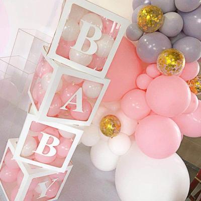 China Waterproof Baby Shower Boxes Party Decorations 4 Pcs Transparent Balloons Boxes With Different Letters BABY Blocks for sale