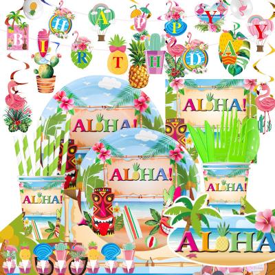 China Aloha Party Decorations Luau Tropical Waterproof Hawaiian Party Supplies Paper Plate Cup Towel for Summer Pool Tiki Decoration for sale