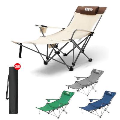 China Flexible and adjustable Folding Camping Chair with Footrest Outdoor Metal Lounge Recline Chair with Cup Holder and Mesh Storage Bag For Travel, Fishing for sale