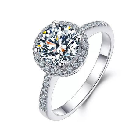 China Affordable Brilliant Engagement Diamond 1 CT Halo Ring Moissanite Round Inlaid Cut With Luxury Small Diamond For Women for sale