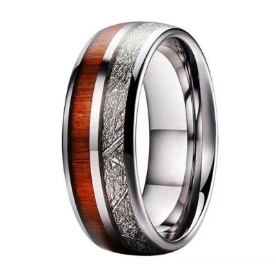 China CLASSIC Simple Silver Wedding Rings Tungsten Ring For Men Women Band Polished Meteorite Wood Inlay Comfort Fit Fashion Shiny Ring for sale