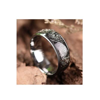 China Hard 6mm Black Meteorite Inlay 8mm Titanium Stainless Steel Ring For Man And Women Unisex for sale