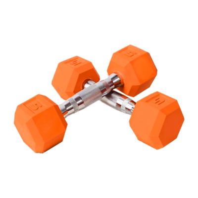 China hot selling rubber coated dumbbell 5-50 pounds hex rubber coated dumbbell color full fitness exercise for sale