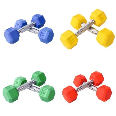 China Universal Training Equipment Gym Barbell Fixed Color Hex Dumbbell Rubber Coated Weights for sale