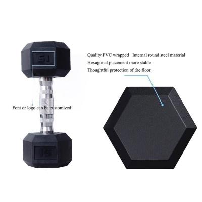 China factory wholesale low price rubber covered dumbbell free logo 5 - 100 pound black hex dumbbell rubber coated dumbbell set for sale