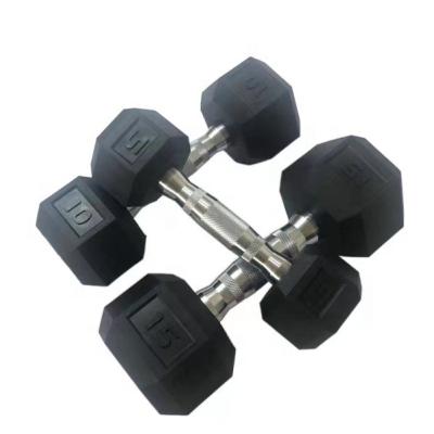 China Rubber Covered Dumbbell Cross Fitness Weights Dumbbell Gym Basic Equipment Rubber Coated Hex Dumbbell for sale