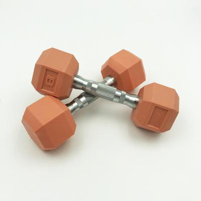 China Hot Selling High Quality Exercise Color Rubber Covered Dumbbell Hexagonal Rubber-Coated Dumbbell for sale