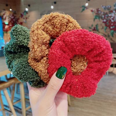 China Cute scruchy fabric fashion winter shearling scruchy hair girls hair ties fashion hair accessories brown red for sale