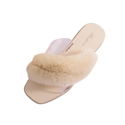 China Non Slip Transparent Non Slip Bedroom Slippers Wear Resistant Soft Cute Fluffy Custom Cross Plush for sale