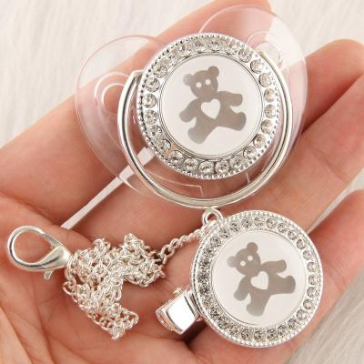 China BPA Free Luxury Baby Fruit Chain Pacifier Bling Diamond Soother Transparent Pacifier With for sale