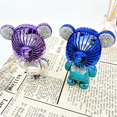 China Hotel Small Fan Usb Fan Charging Colorful Gradient Plating Bear Violent Three-speed Portable Fan Diamond-studded Wholesale for sale