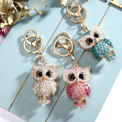 China Female Cute Owl Accessories Bag Metal Stain Key Chain Pendant Exquisite Luxury Wholesale Durable 3D Rhinestone for sale