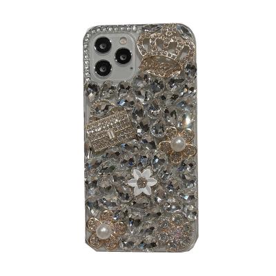 China PC for iPhone 13 pro Max Sparkling Case, Luxury Girls 3D Diamond Crystal Rhinestone Pumpkin Car Charm Glitter Pendant Case for sale