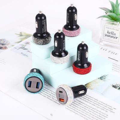 China Handmade Pill Pack Tablet Container Bling Bling Rhinestones Crystal Dual USB Car Charger For Car Fast Charging Decors for sale