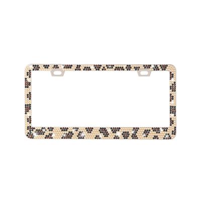 China Diamond Car License Plate Frames Birthday Gift Box Leopard Print Rhinestone Diamond License Plate Frame Car Decoration License Plate Frame for sale