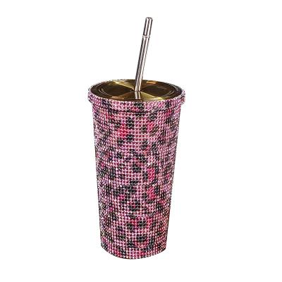 China Factory Outlet Straw Water Cup Mesh Diamond Water Cup Automotive Coffee Mug for sale