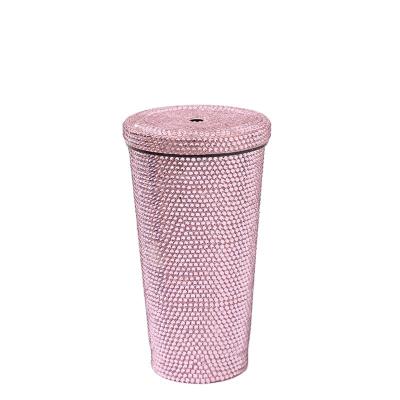 China Automotive Bling Diamond Encrusted Glass Glitter Water Bottle with Lid Stainless Steel Vacuum Insulated Straw Glass Rhinestone Glass (Pink) for sale